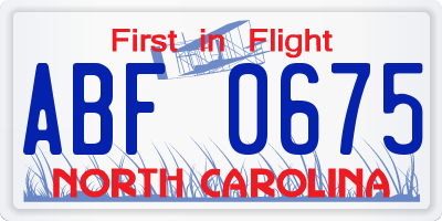 NC license plate ABF0675