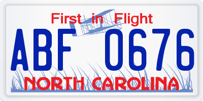 NC license plate ABF0676