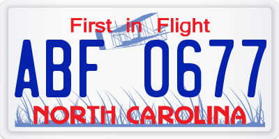 NC license plate ABF0677