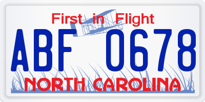 NC license plate ABF0678