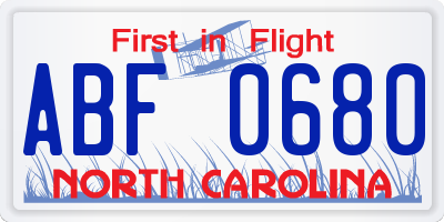NC license plate ABF0680
