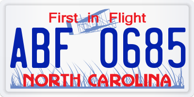 NC license plate ABF0685