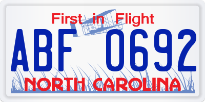 NC license plate ABF0692