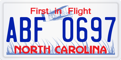 NC license plate ABF0697