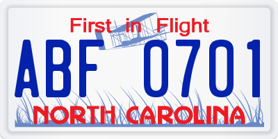 NC license plate ABF0701