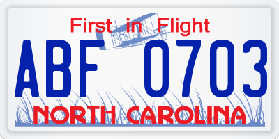 NC license plate ABF0703