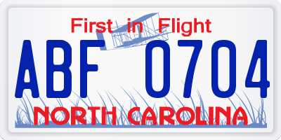 NC license plate ABF0704