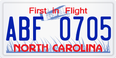 NC license plate ABF0705