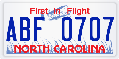 NC license plate ABF0707