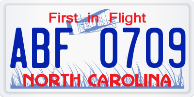 NC license plate ABF0709