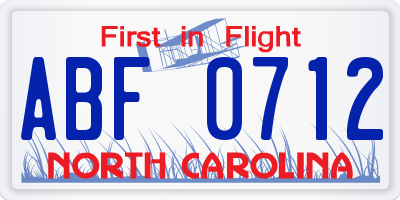 NC license plate ABF0712