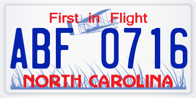 NC license plate ABF0716