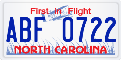 NC license plate ABF0722