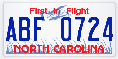 NC license plate ABF0724