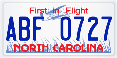 NC license plate ABF0727