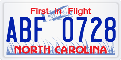 NC license plate ABF0728