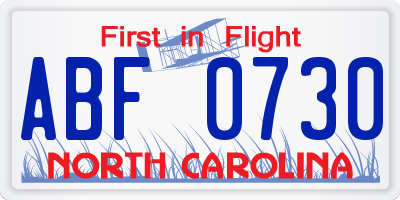 NC license plate ABF0730
