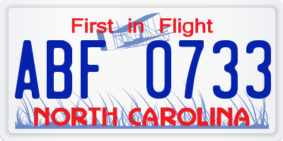NC license plate ABF0733