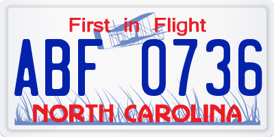 NC license plate ABF0736