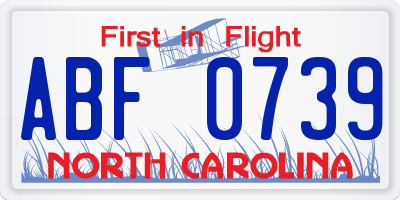 NC license plate ABF0739