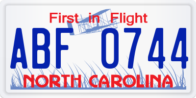 NC license plate ABF0744