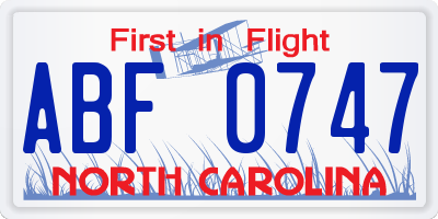 NC license plate ABF0747
