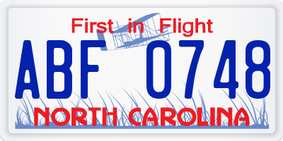 NC license plate ABF0748