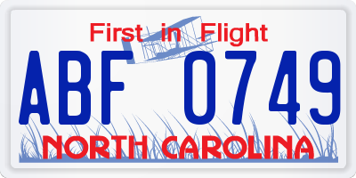 NC license plate ABF0749