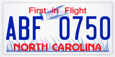 NC license plate ABF0750