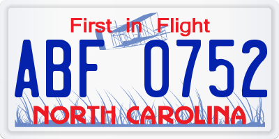 NC license plate ABF0752