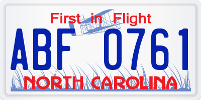 NC license plate ABF0761