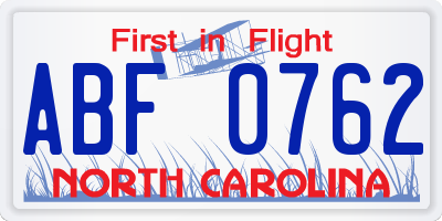 NC license plate ABF0762