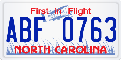 NC license plate ABF0763