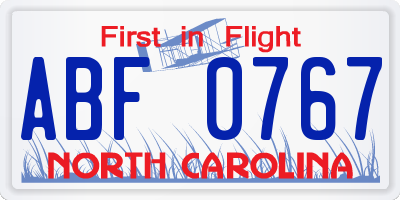NC license plate ABF0767