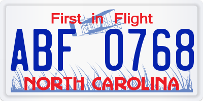 NC license plate ABF0768