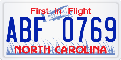 NC license plate ABF0769