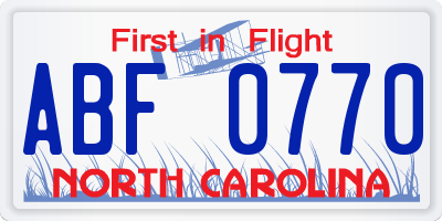 NC license plate ABF0770