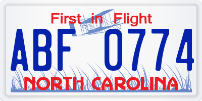 NC license plate ABF0774