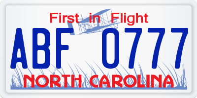 NC license plate ABF0777
