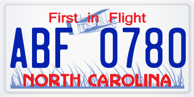 NC license plate ABF0780