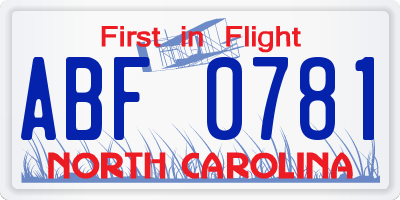 NC license plate ABF0781