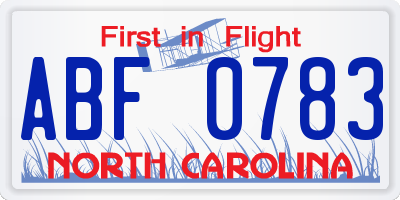 NC license plate ABF0783