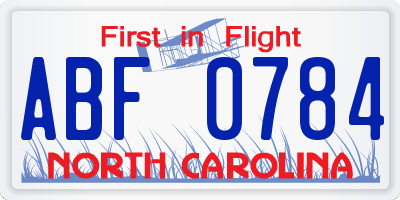 NC license plate ABF0784