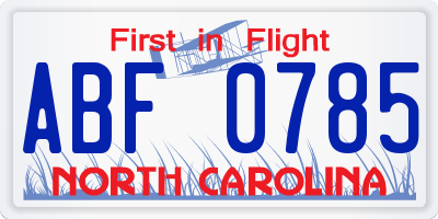 NC license plate ABF0785