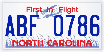 NC license plate ABF0786