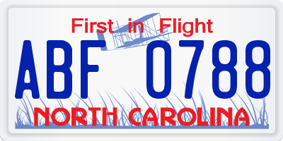 NC license plate ABF0788