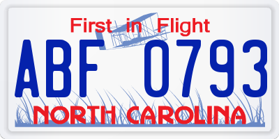 NC license plate ABF0793
