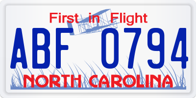 NC license plate ABF0794