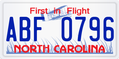 NC license plate ABF0796