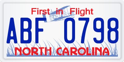 NC license plate ABF0798